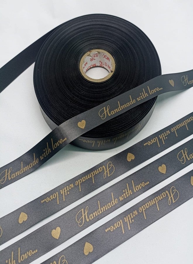 Mudrak Prints Handmade With Love Printed Satin Ribbon (Length: 30Mtr) (Width:0.75 Inch) (Black) - Image 4
